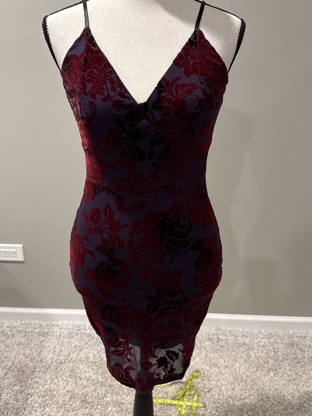 privy Burgundy Floral Burnout Velvet Slip Midi Dress